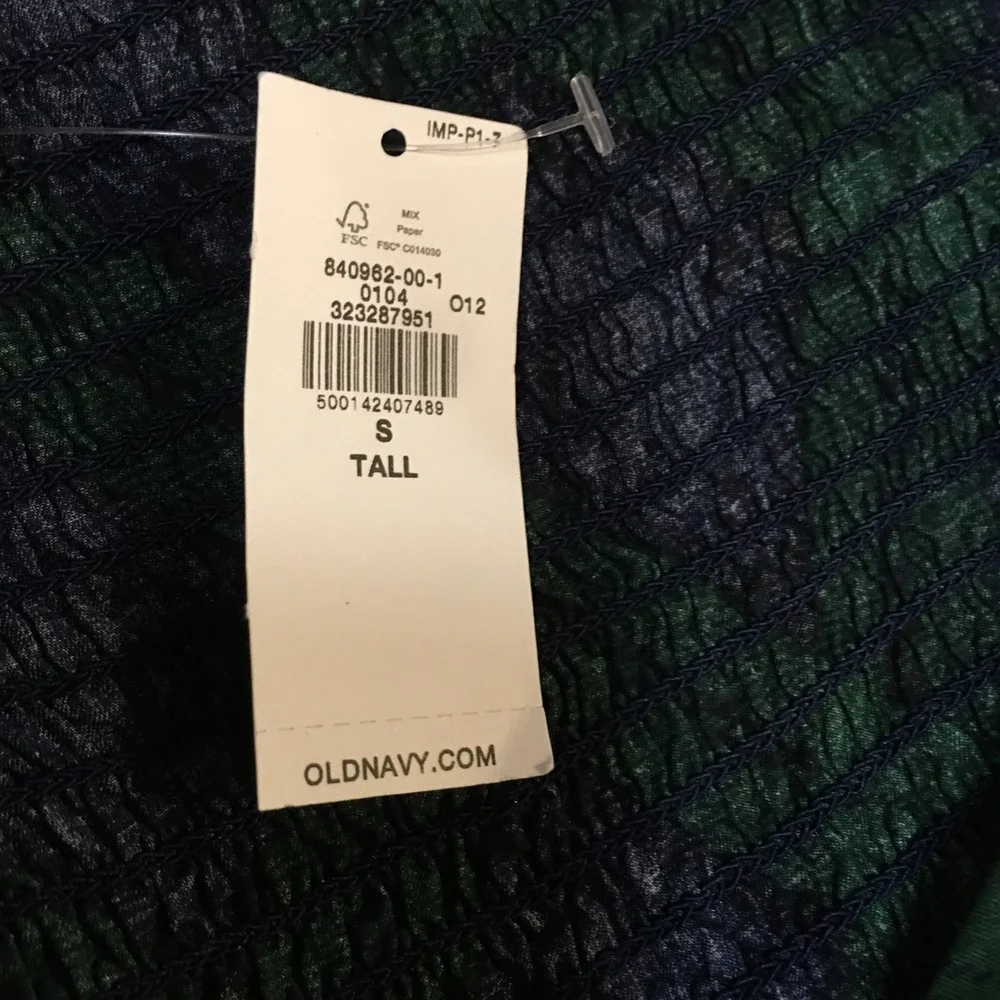 Old Navy Plaid Puff Sleeve Blouse Women Small Tall Green Navy Peplum Top